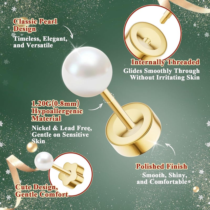 davka 7 Pairs 20G Flat Back Stud Earrings for Women Men Hypoallergenic 14K Gold Plated Surgical Steel Stack Cartilage Earrings for Multiple Piercing Sensitive Ears Bonus Plum Blossom FlatBack Studs CZ 2-8mm - Image 2